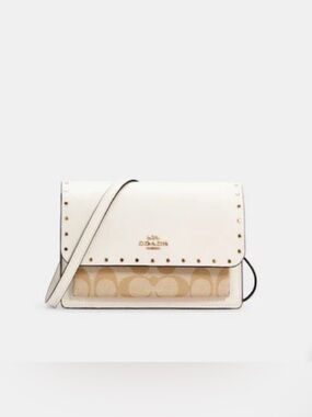 Coach Foldover Belt Bag In Signature Canvas With Rivets C3326